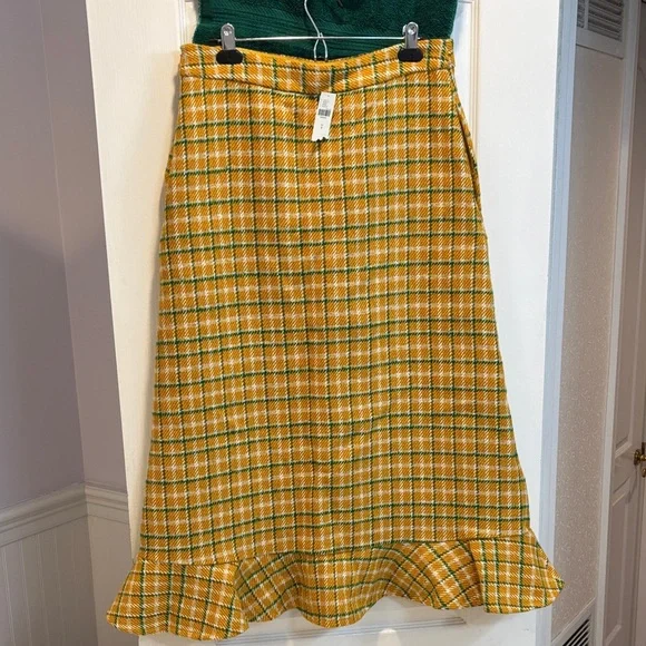 NWT Anthropologie Yellow and Green Plaid A-Line Skirt - Picture 4 of 5
